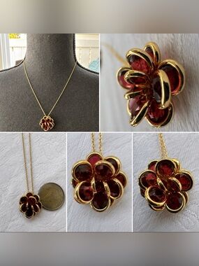 Kate Spade Gold Tone Crystal Ruby Flower Pendant Necklace Fashion Trendy NEW